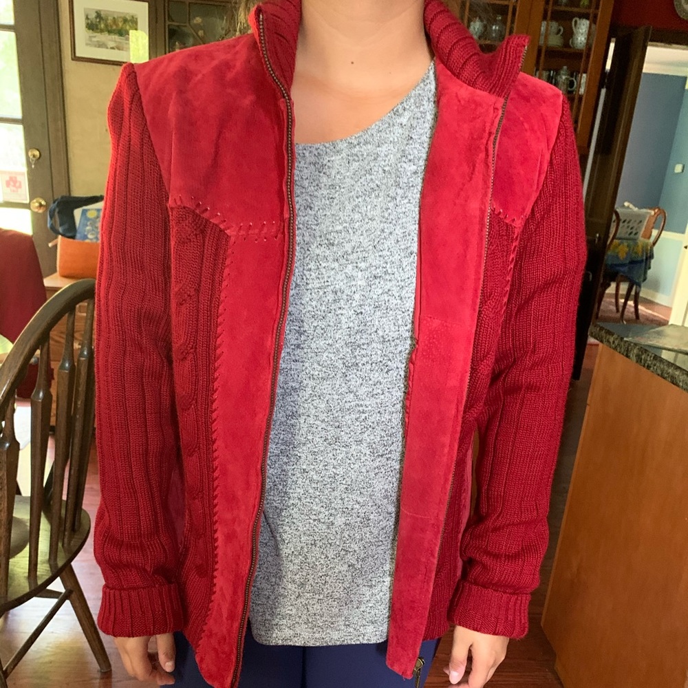 Vintage Suede Cableknit Sweater Jacket